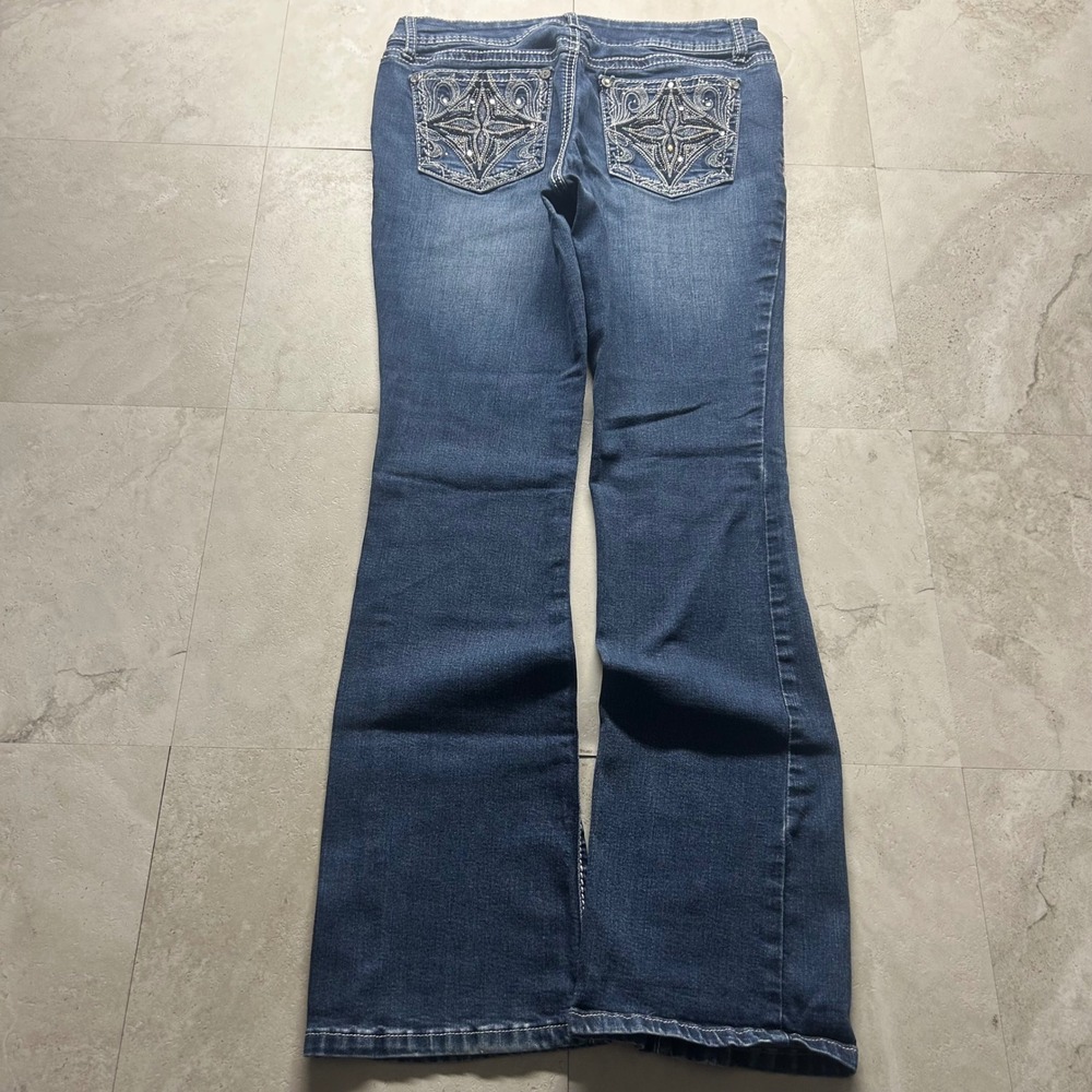 Apt. 9 Bootcut Jeans Blue Women Size 12 Embellished Pockets Y2K Dark Wash
